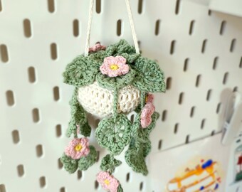 Hängetopf Pflanze mit Blumen für gehäkelt Amigurumi Handgemacht Accessoires für Autorückspiegel Wohnung Dekoration Hauspflanze Deko Wand