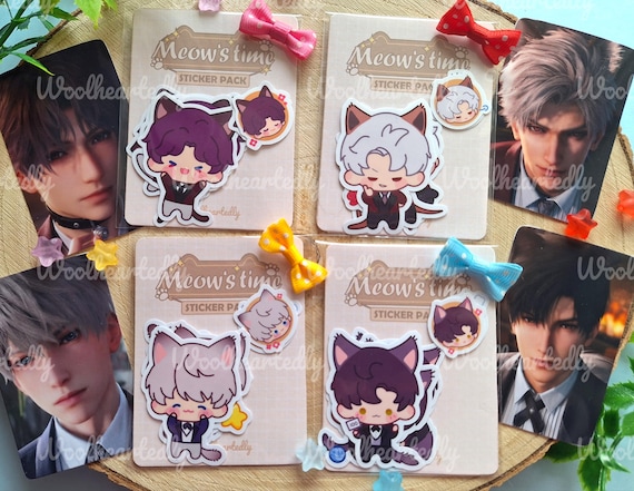 Love and Deepspace LADS sticker pack cat caretaker event of Xavier, Rafayel, Zayne, Sylus