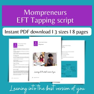 Puede incluir: Una descarga digital de un guion de tapping EFT para mompreneurs. El guion está diseñado para ayudar a las mompreneurs a aprender a conectar con la mejor versión de sí mismas. La imagen de portada presenta a dos mujeres trabajando en portátiles en una oficina en casa.