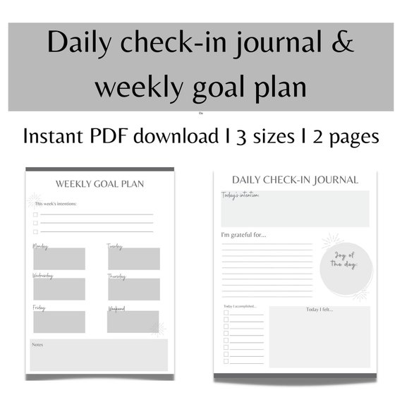 DAILY CHECK IN Journal With Weekly Goal Plan Worksheet - Etsy