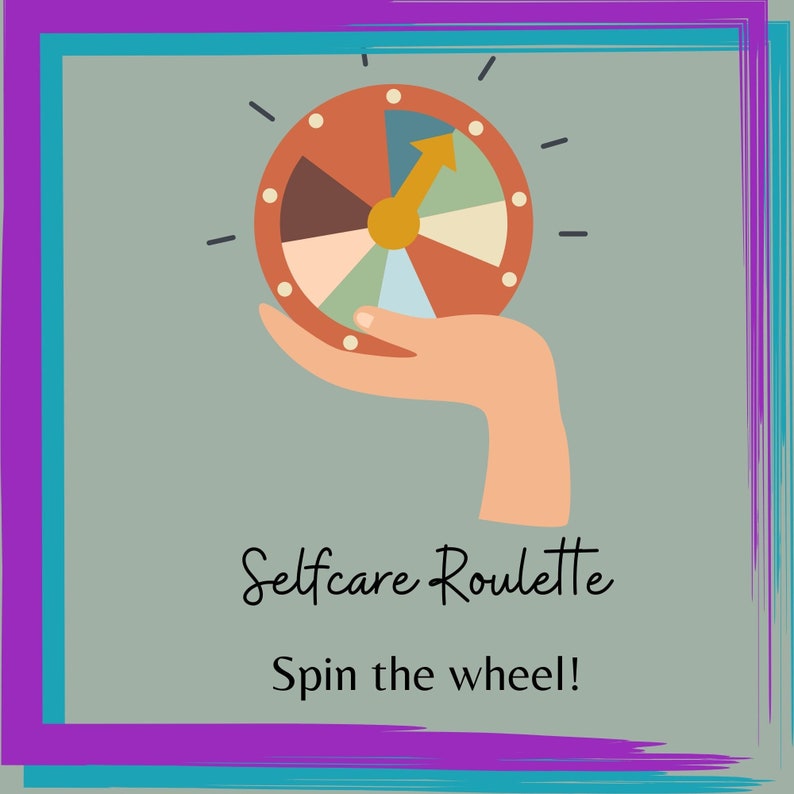 Hand holding a wheel with different coloured segments and an arrow - like a roulette wheel