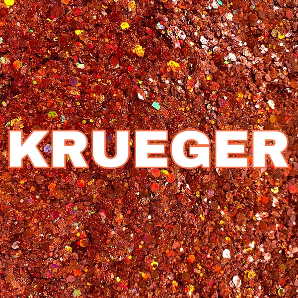 KRUEGER Red Orange Holographic Chunky Glitter Mix | Dark Orange Glitter | Polyester Glitter | Tumbler Glitter | Resin Glitter | Fall Glitter