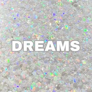 DREAMS White Holographic Chunky Glitter Mix | Holographic Glitter | Chunky Glitter Mix | Tumbler Glitter | Polyester Glitter