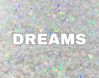 DREAMS White Holographic Chunky Glitter Mix | Holographic Glitter | Chunky Glitter Mix | Tumbler Glitter | Polyester Glitter