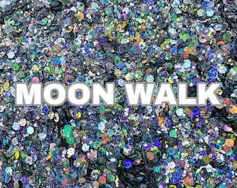MOON WALK Silver Holographic Chunky Glitter Mix | Silver Holographic Glitter | Holographic Glitter | 2 oz Glitter | Silver Glitter