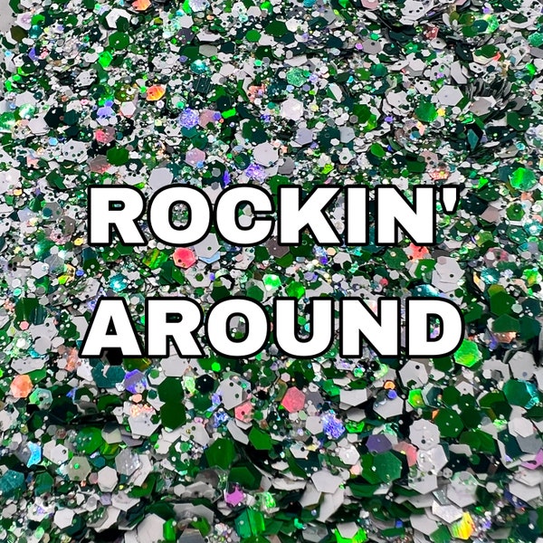ROCKIN AROUND DGH Custom Green and White Chunky Christmas Glitter | Christmas Glitter Mix | Tumbler Glitter | Polyester Glitter