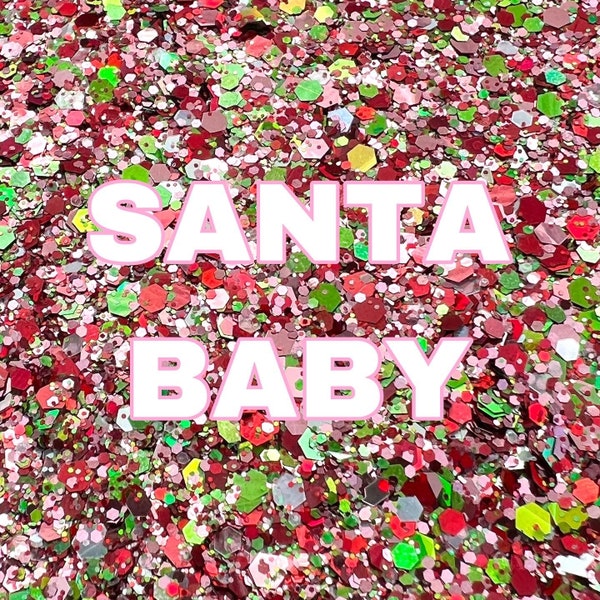 SANTA BABY Red Green and Pink Holographic DGH Custom Chunky Glitter Mix | Christmas Glitter | Polyester Glitter | Tumbler Glitter | Holiday