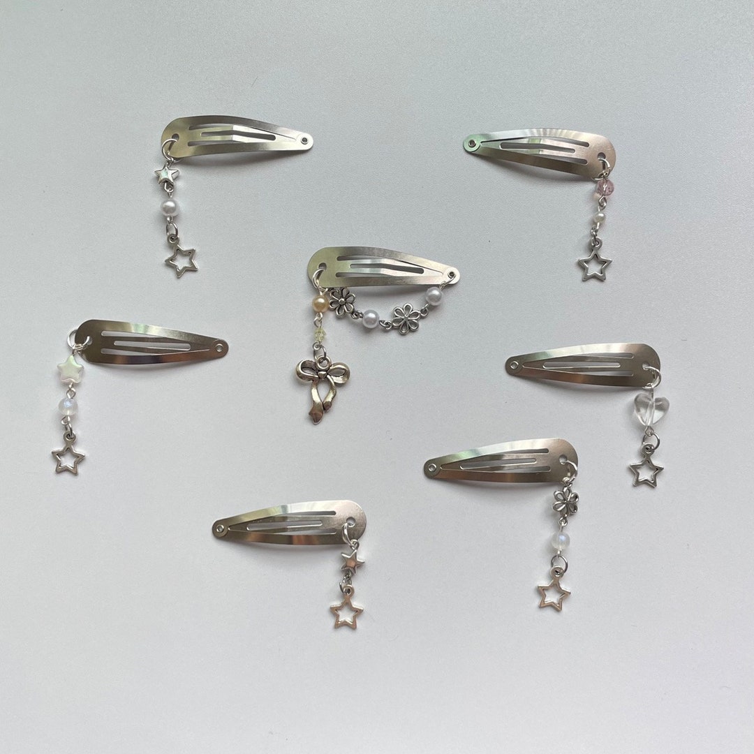 Y2k Star and Flower Silver Hair Clips - Etsy