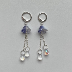 aquatic glass jellyfish dangling silver huggie hoop earrings Dark Blue