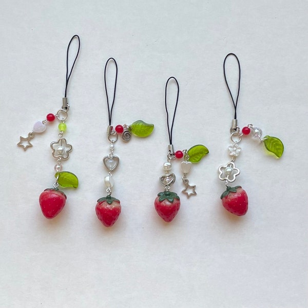 cute strawberry y2k cottagecore handmade phone charms