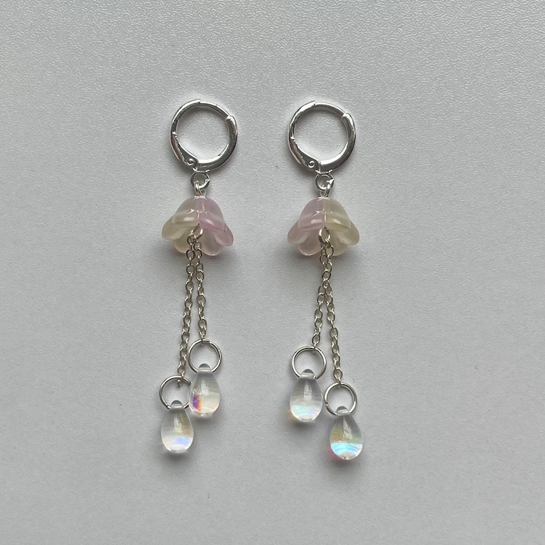 aquatic glass jellyfish dangling silver huggie hoop earrings Pink Lemonade