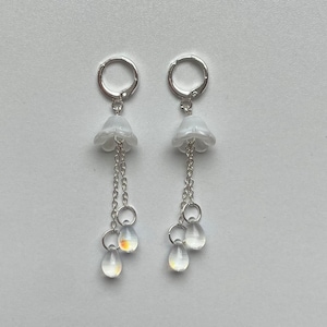 aquatic glass jellyfish dangling silver huggie hoop earrings White