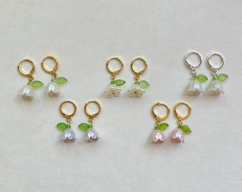 lily of the valley handmade huggie hoop earrings