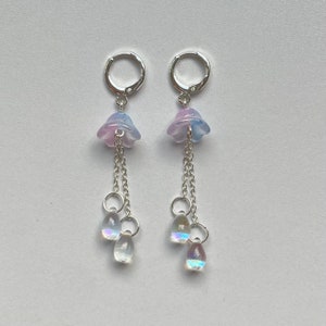 aquatic glass jellyfish dangling silver huggie hoop earrings Cotton Candy