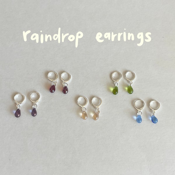 raindrop czech glass huggie hoop earrings