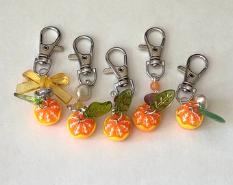 cute tangerine orange and leaf keychain