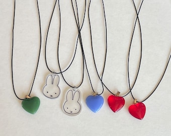 handmade miffy heart cord stainless steel closed necklaces