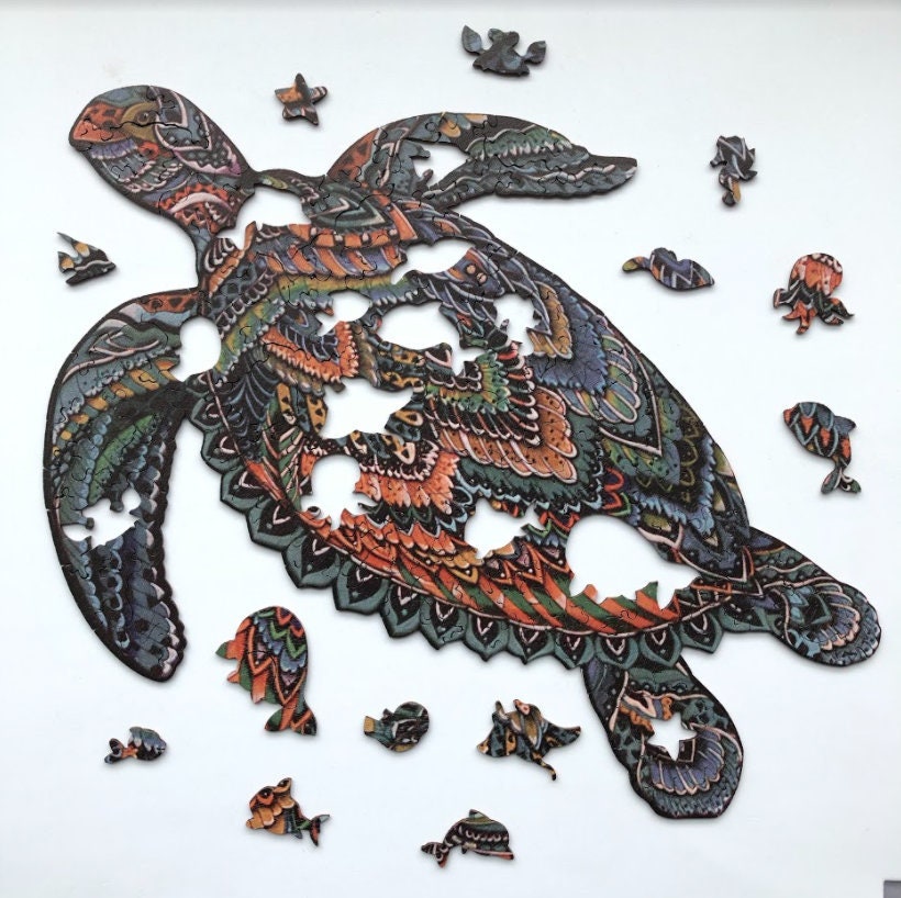 Sea turtle puzzle/Animals Puzzle Unique Shaped Jigsaw Etsy