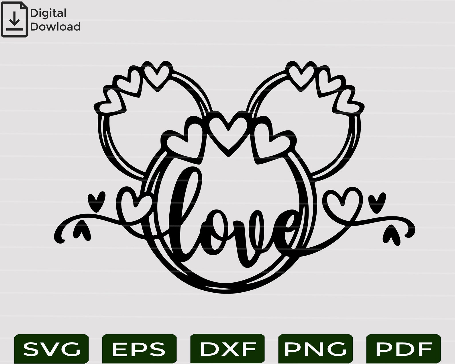 Love heart Mickey head SVG-PNG/ Custom File/ Printable/File | Etsy