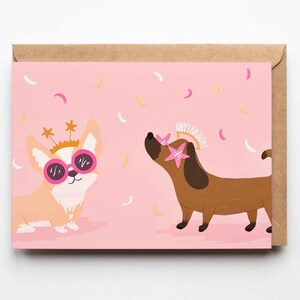 Wursthund Corgis Geburtstag A6 Karte | welpe Dackel Mops Bulldogge Liebhaber Schuß Rinde lustig niedlich illustriert Devon Künstler
