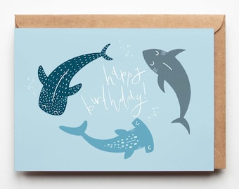 Shark Cute A6 Card | birthday son daughter child nursery baby niece nephew whale great white hammerhead ocean sea nautical conservation fish