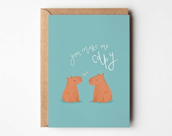 Capybara Customisable Pun Card | Valentine's Birthday dad mum jungle wild animal funny cute tiktok love cappy capy south america capivara