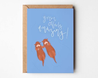 Otter Love Pun Card | Valentine Galentine Birthday otterly cute animal river wildlife British furry hands cute friend boyfriend girlfriend