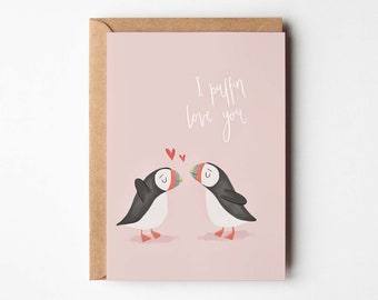 Puffin Pun A6 Card | Valentine's Mother's Day anniversary birthday seaside beach seagull coast love cute mum dad boyfriend girlfriend wife
