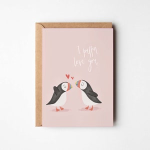 Puffin Wortspiel A6 Karte | Valentinstag Jahrestag Geburtstag Meer Strand Möwe Liebe niedlich Mama Papa Freund Freundin Frau