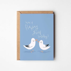 Seagull Pun Cartão de trocadilho personalizável | aniversário dos pais, mães, pai, mãe, bebê, pai, praia, pássaro, costa, amor, fofo, Devon, Cornwall, Brighton