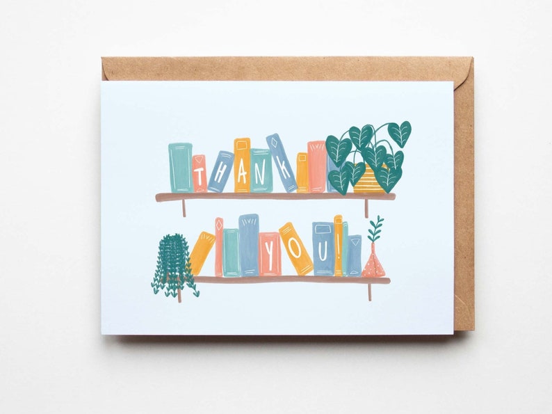 Thank You Books Cute A6 Customisable Card teacher professor end term student pupil book lover read gift graduation school science english image 1
