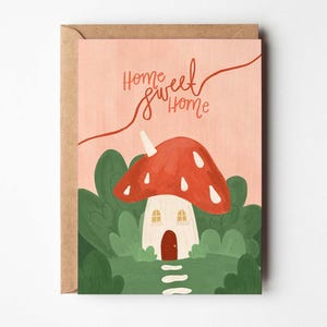 Jolie carte A6 Home Sweet Home | champignon nouvelle maison félicitations champignons des bois mignons botanique sorcellerie recherche de nourriture confortable la magie