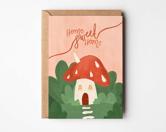 Cute Toadstool Home Sweet Home A6 Card | mushroom new house congrats fungi woodland cute botanical witchy foraging cosy magic