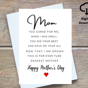 Biglietto di poesia per la mamma, biglietto per la festa della mamma stampabile, biglietto digitale per la festa della mamma con poesia, biglietto speciale per la festa della mamma dalla figlia stampabile, biglietto digitale per la mamma