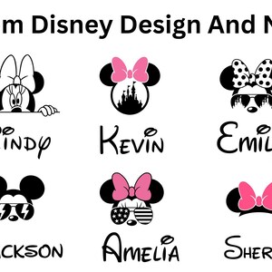 SVG, PNG con nombre de Mickey y Minnie personalizado, Mickey, Minnie Mouse, vacaciones con nombre de la familia PNG digital, archivo digital con nombre de la familia para viaje a Disney personalizado