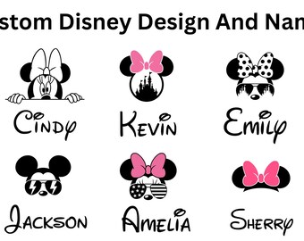 Custom Mickey Minnie Name SVG, PNG, Mickey, Minnie Mouse Family Name Vacation PNG Digital, Personalized Disney Trip Family Name Digital File