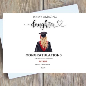 Tarjeta de graduación personalizada para hija, sobrina, con birrete, tarjeta de graduación universitaria para ella, tarjeta de graduación para hija, nieta digital