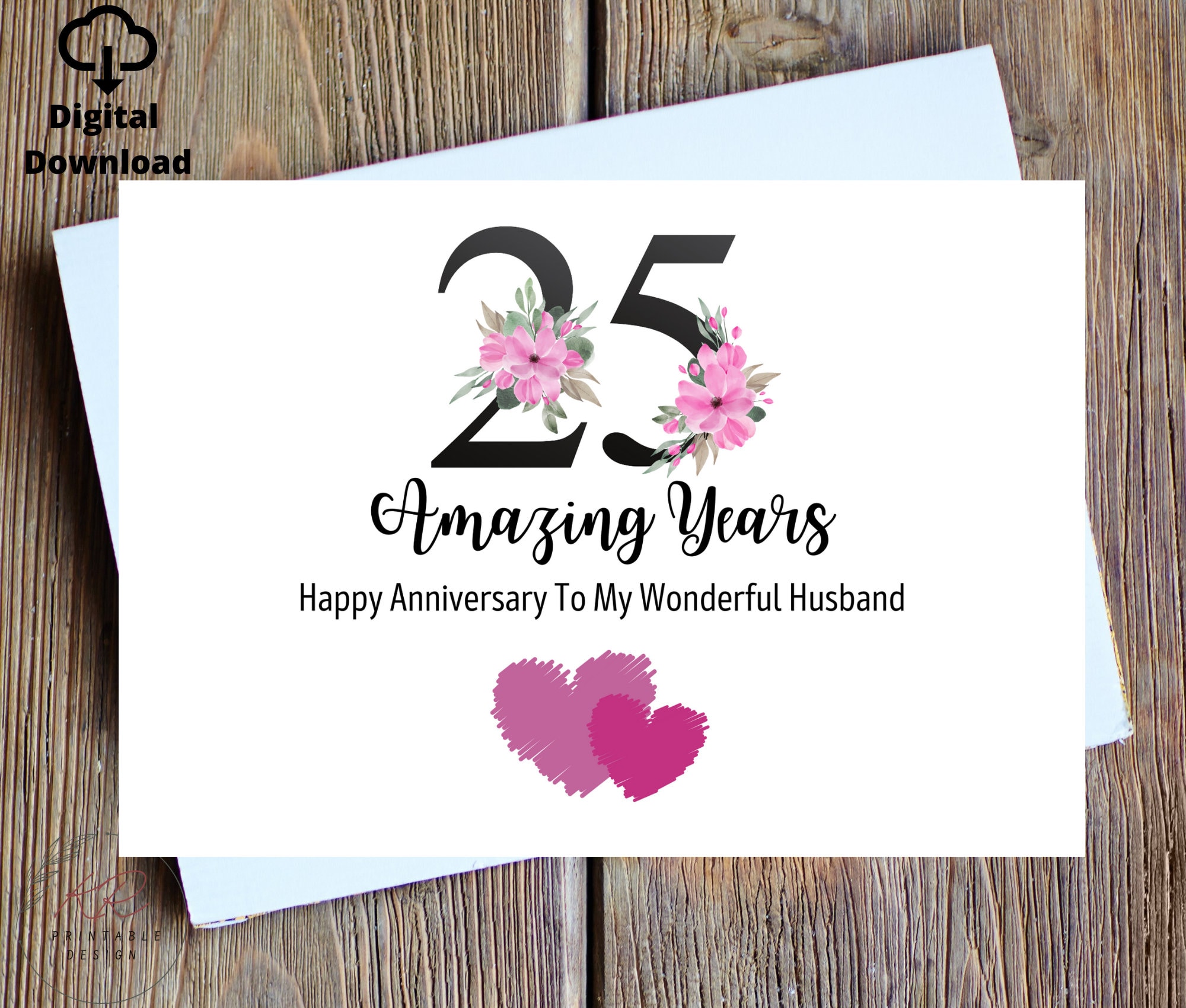 25th Wedding Anniversary Card, 25th Anniversary Card for Husband