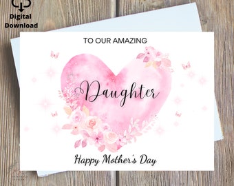 Cartão de Dia das Mães para Filha para Imprimir, Para Minha Filha Incrível, Para Nossa Filha Incrível Cartão de Dia das Mães Digital para Imprimir, Download Instantâneo