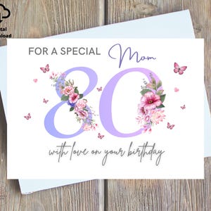 Joyeux 80e anniversaire maman imprimable, 80e carte grand-mère, 80e anniversaire grand-mère numérique, 80e carte d'anniversaire pour grand-mère, grand-mère, maman imprimable