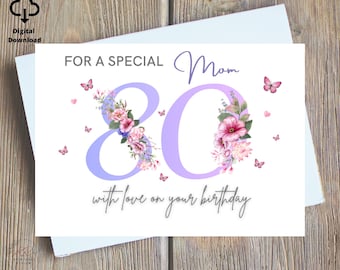 Happy 80th Birthday Card Mom Printable, 80th Card Nan, 80th Birthday Grandma Digital, 80th Birthday Card For Granny, Grandma, Mom Printable
