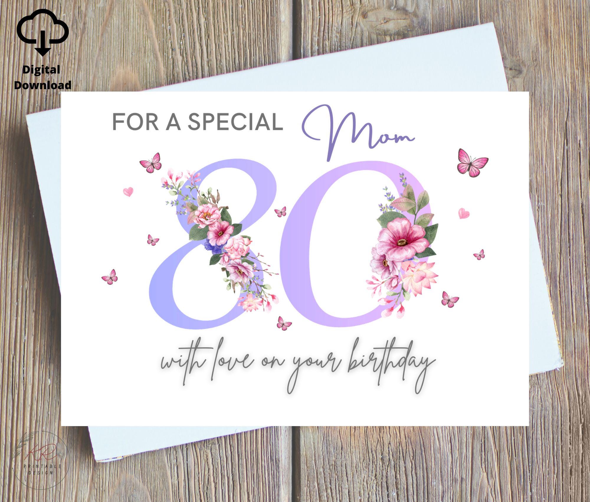 Happy 80th Birthday Card Mom Printable, 80th Card Nan, 80th Birthday ...