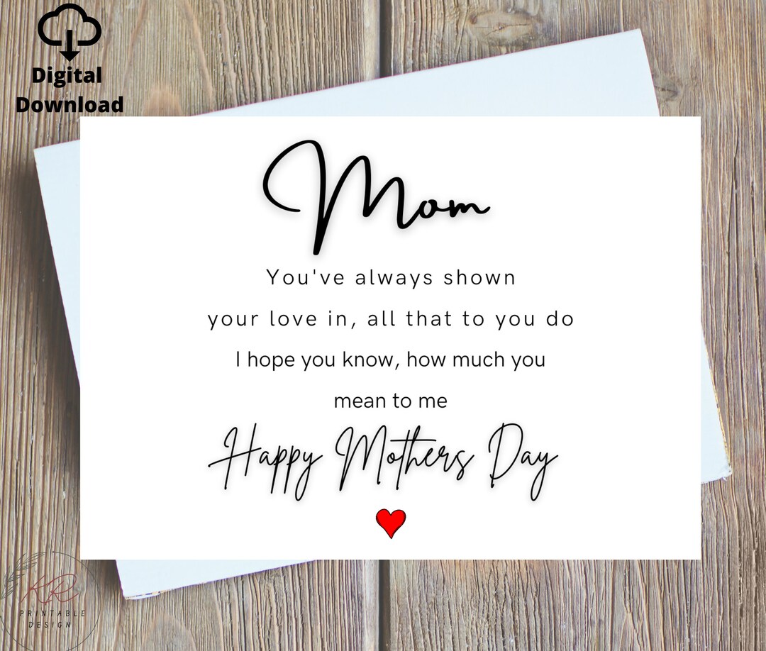 Mum Poem Card Digital, Special Mothers Day Card From Daughter Printable ...