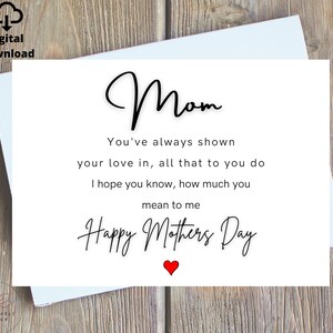 Mum Poem Card Digital,  Special Mothers Day Card From Daughter Printable, Poem Mothers Day Card Digital, Mother&#39;s Day Poem Printable Card