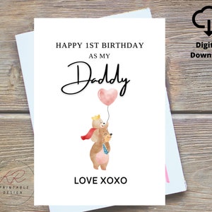 Joyeux 1er anniversaire en tant que carte de mon papa, carte d'anniversaire personnalisée pour papa, premier anniversaire en tant que carte imprimable de mon papa, carte de 1er anniversaire de papa