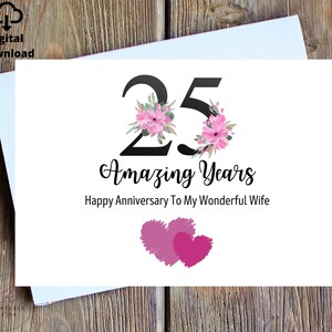 25th Wedding Anniversary Card,  25th Anniversary Card for Wife, Silver Wedding Anniversary Card for Her, Silver Anniversary Card Printable