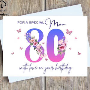 Feliz 80.a tarjeta de cumpleaños mamá imprimible, 80.a tarjeta Nan, 80.o cumpleaños abuela digital, 80.a tarjeta de cumpleaños para la abuela, abuela, mamá imprimible