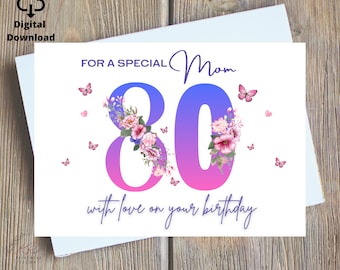 Happy 80th Birthday Card Mom Printable, 80th Card Nan, 80th Birthday Grandma Digital, 80th Birthday Card For Granny, Grandma, Mom Printable