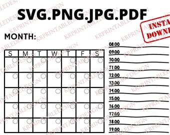 Blank calendar SVG, Monthly calendar cut file, Printable calendar, Blank template PDF calendar, calendar outline SVG, Family Calendar Svg