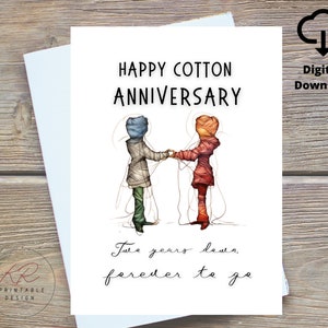 Tarjeta del segundo aniversario de bodas para pareja, tarjeta imprimible para aniversario de bodas de Cotton, tarjeta digital para el segundo aniversario de bodas, feliz año de Cotton